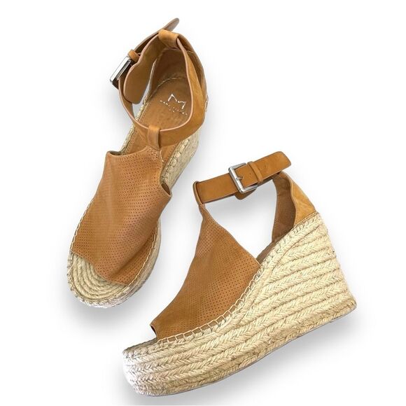 Marc Fisher Annie Perforated Espadrille Platform Wedge Medium Tan Suede Size 11 - Picture 4 of 16
